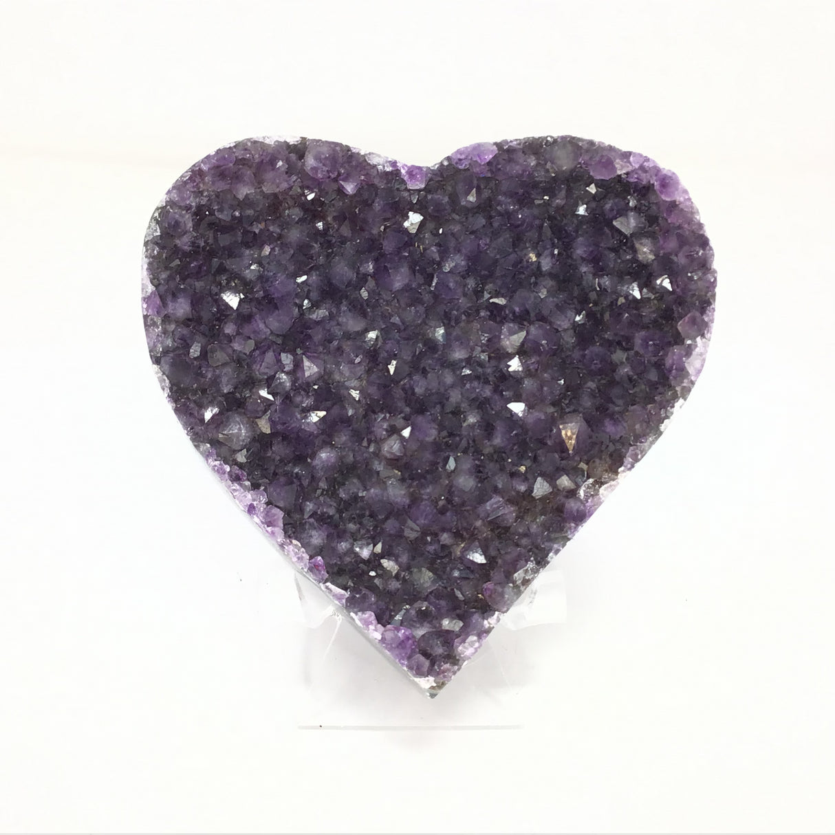 4" Amethyst Druze Heart with Squared Cut & Polished Agate on Lucite Stand