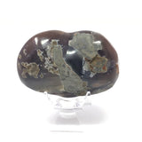 Amethyst Crystal Heart with Polished Edge & Large Crystals on Lucite Stand