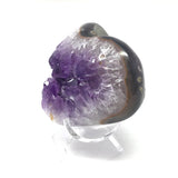 Amethyst Crystal Heart with Polished Edge & Large Crystals on Lucite Stand