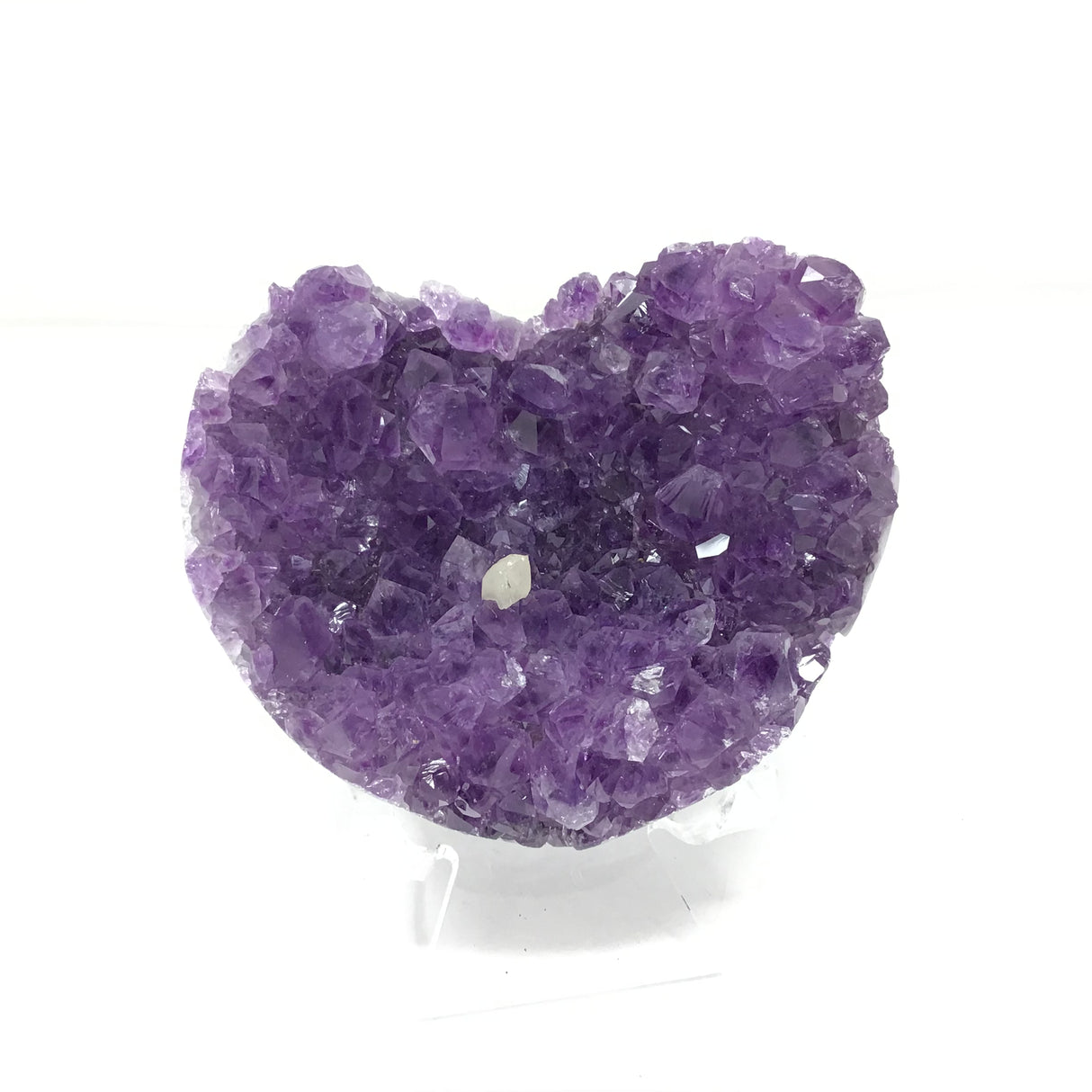 3" Amethyst Crystal Heart with Frosty Tips on Lucite Stand - with Calcite