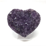 Moody Amethyst Crystal Heart with Convex Shape on Lucite Stand
