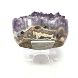 Moody Amethyst Crystal Heart with Convex Shape on Lucite Stand