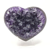 Deep Amethyst Crystal Heart with Frosty Tips on Lucite Stand - Concave Shape