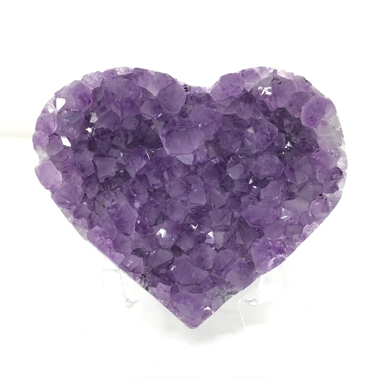 Amethyst Crystal Heart on Lucite Stand - Medium with Gemmy Color