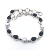 Black Onyx & White Opal Cabochon Link Bracelet - Teardrop & Round