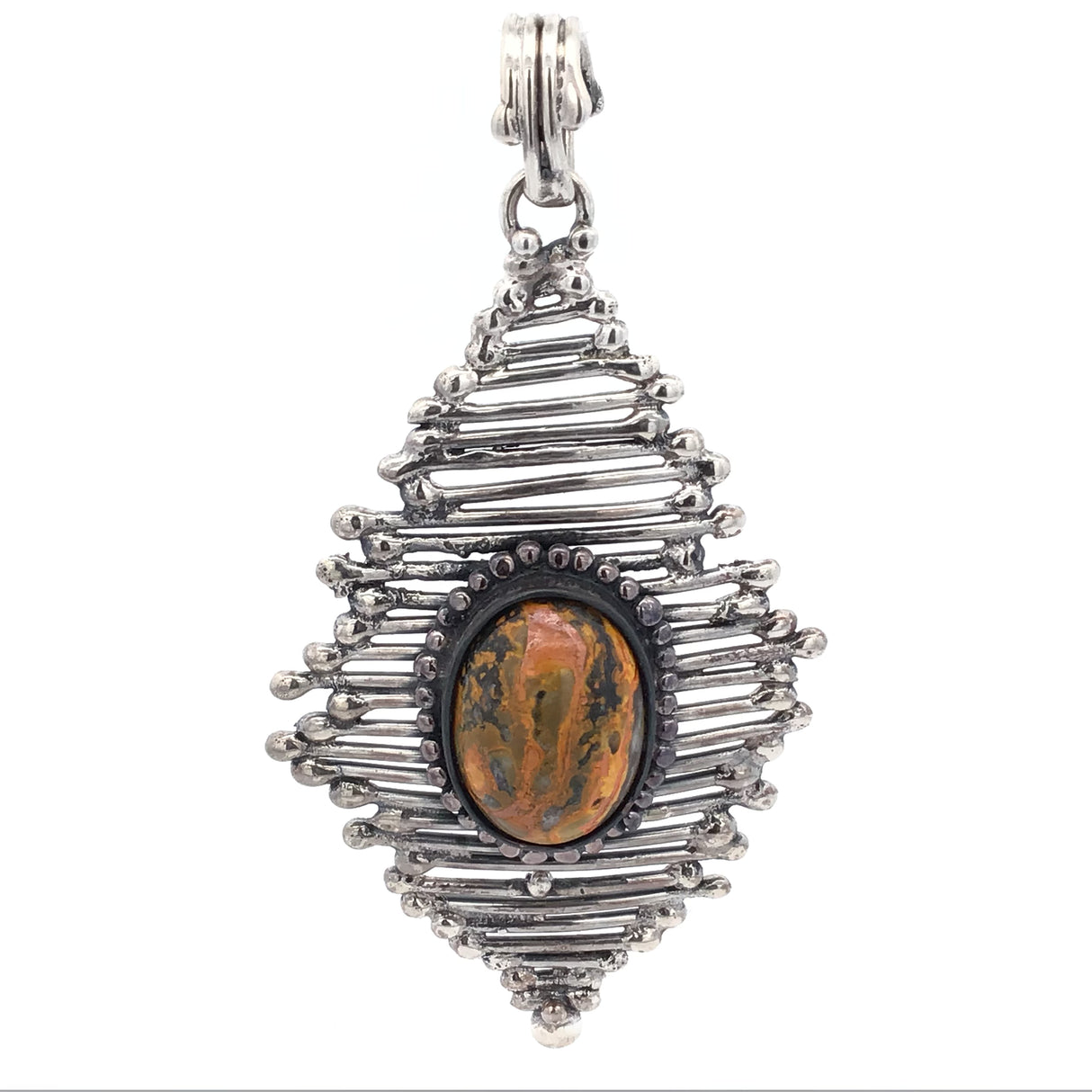 Bumblebee Jasper Vine Roots Designer Pendant with Oval Cabochon