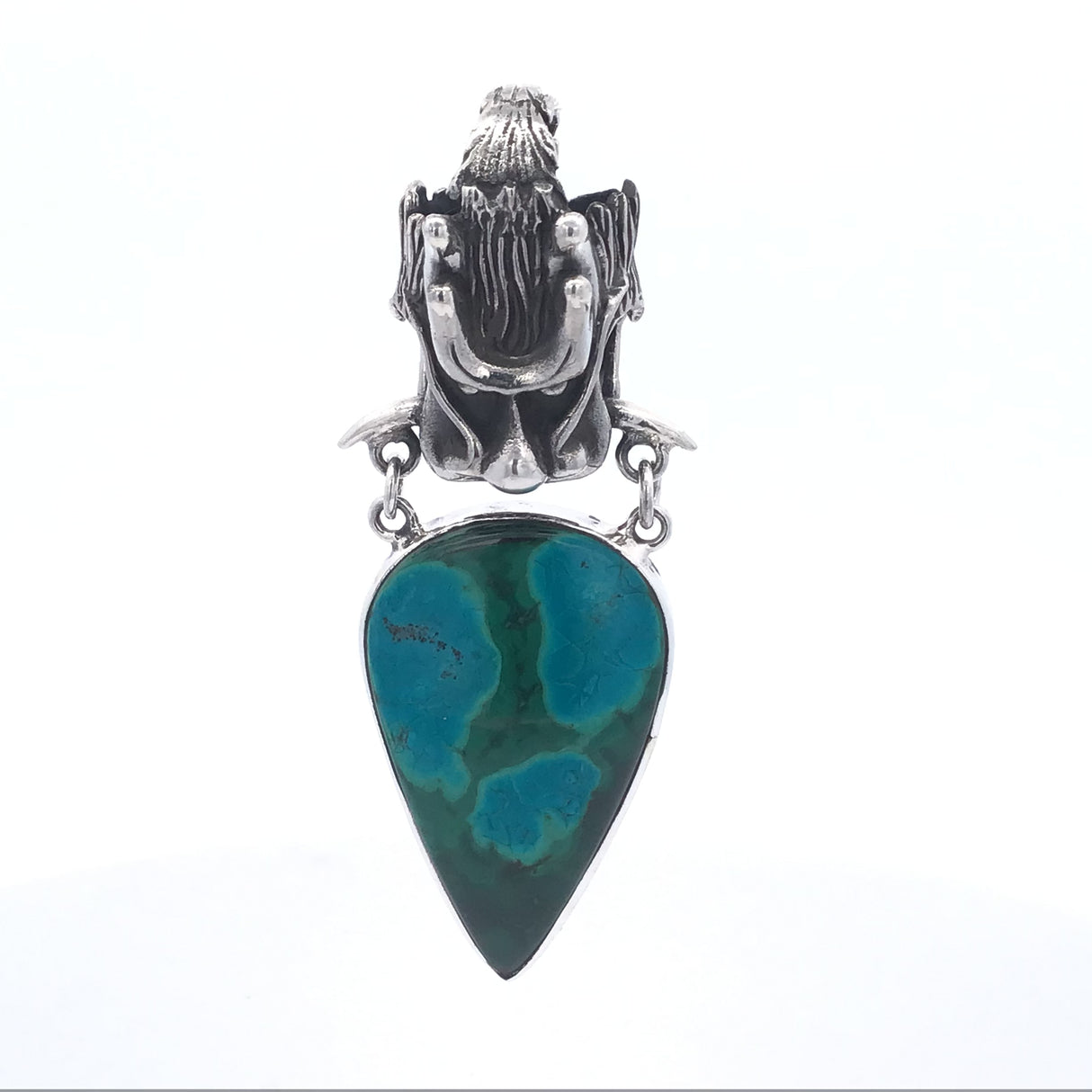 Chrysocolla Malachite Dragon Skull Duo Bezel Cabochon Teardrop Reverse