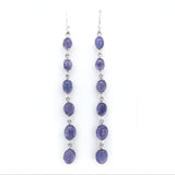 Tanzanite Cabochon Dangle Earrings - Graduated Multi-Gems Bezel Set