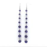 Tanzanite Cabochon Dangle Earrings - Graduated Multi-Gems Bezel Set