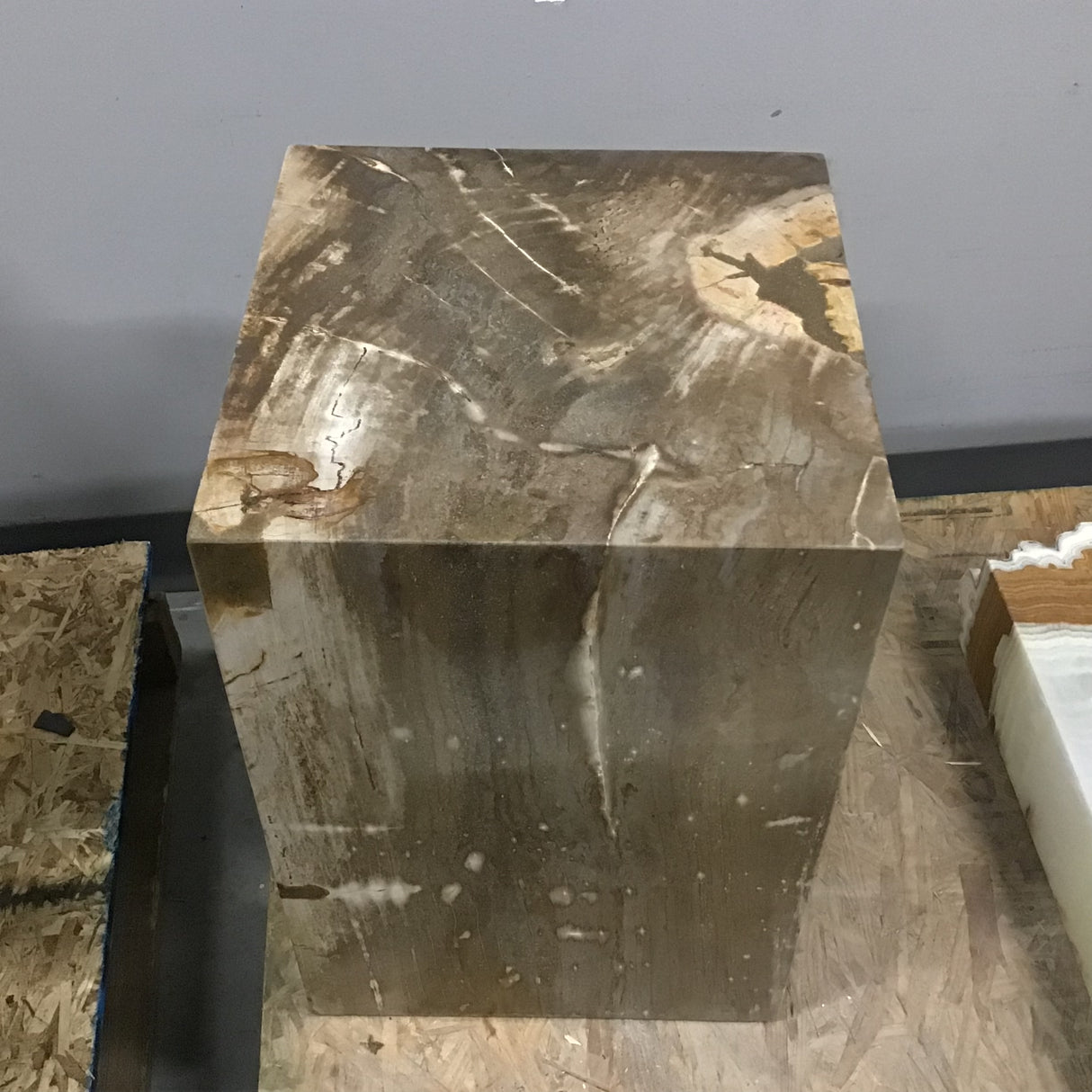 Cube de bois pétrifié indonésien entièrement poli
