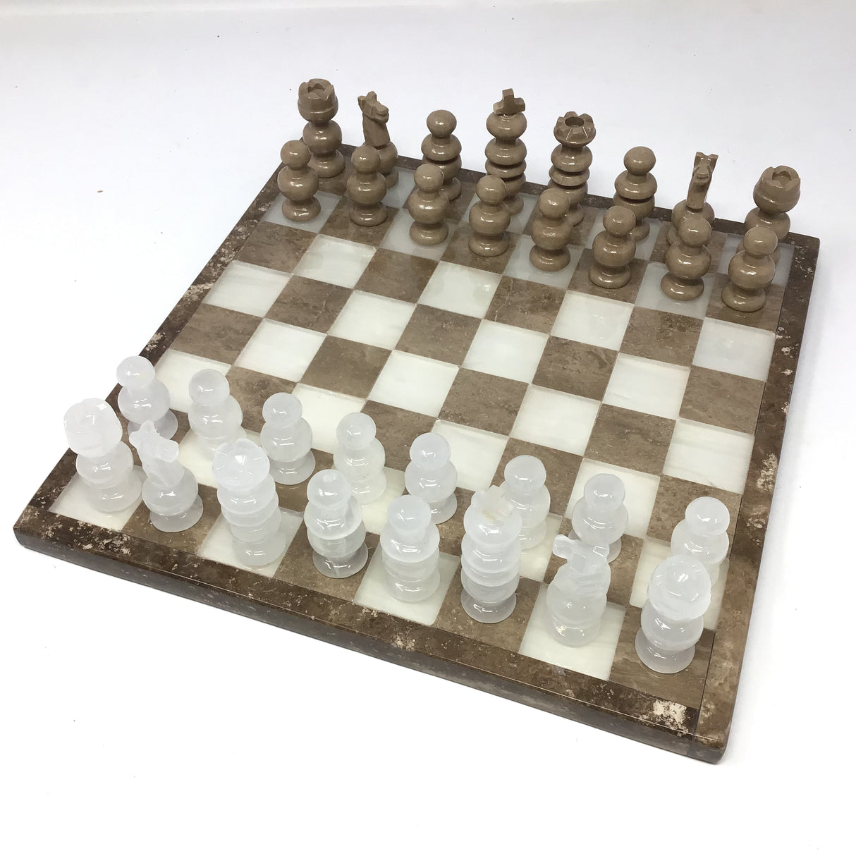 Hand Carved Mexican Onyx Stone Chess Set - Medium 10.5"