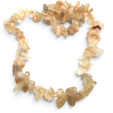 Rare Earth Gallery 30-inch chunky citrine chip necklace featuring raw yellow and amber gemstone fragments