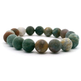 Matte fancy jasper 10mm bead bracelet angled to show green and terracotta stones