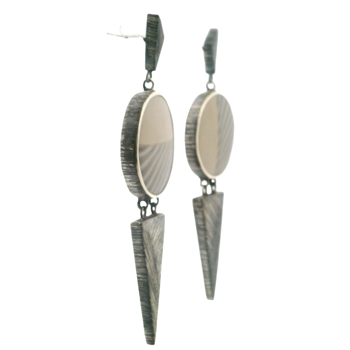 Jasper Round with Pennant Dangle on Post Dangle Earrings - OFK Flint