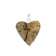 Paint Brush Jasper heart cabochon pendant, black dendritic sprays on tan stone in sterling silver bezel