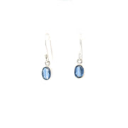 Faceted oval blue kyanite bezel dangle earrings on sterling silver hooks