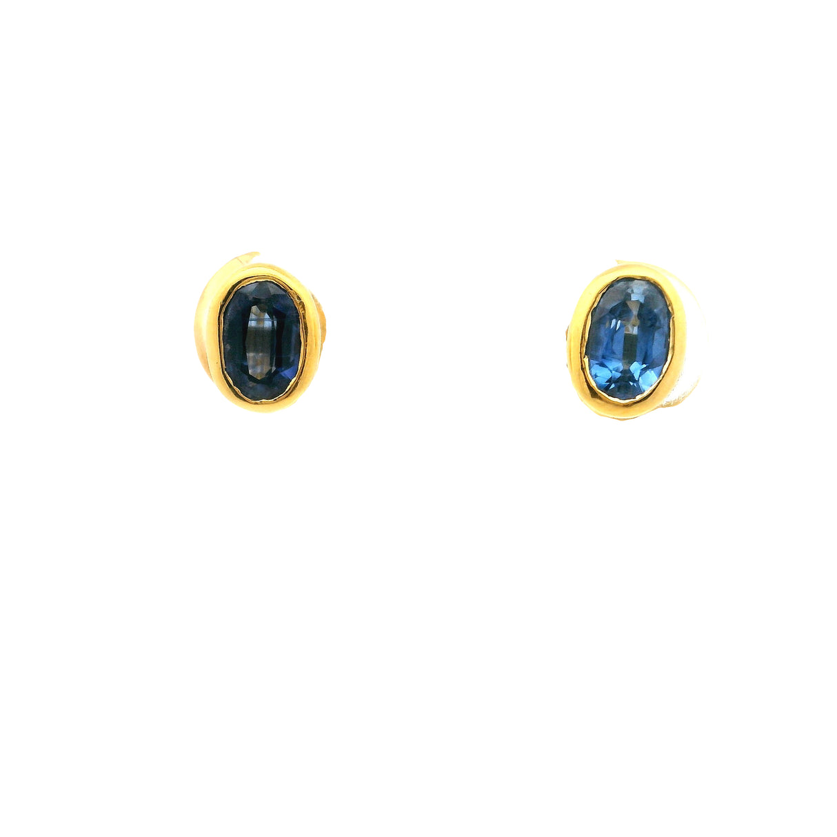 Faceted Kyanite Oval Stud Earrings with Gold Overlay Bezel Set 925 Sterling Silver