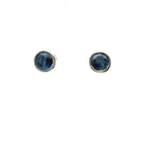 Faceted Kyanite Round Stud Earrings Bezel Set in 925 Sterling Silver