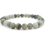 Milky labradorite beaded bracelet with 6mm grey-green rounds showing subtle flash