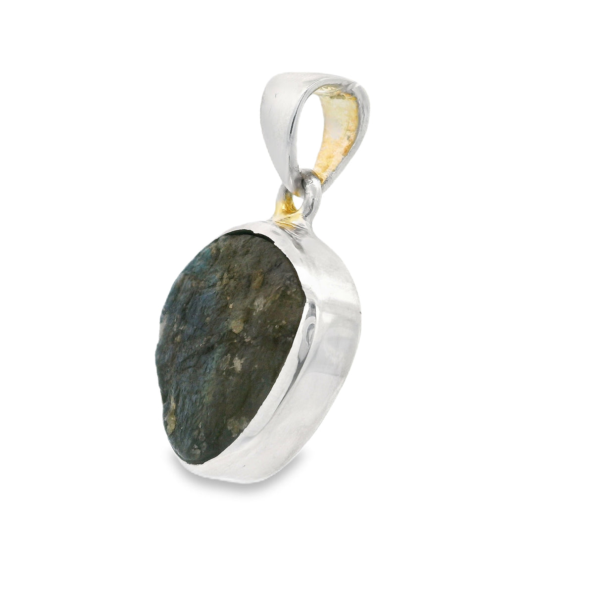 Labradorite Pendant - Rough Freeform with Simple 925 Sterling Silver Bezel - Blue Ombre Flash