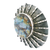 Labradorite Round Cabochon Pendant Bezel Set in Oxidized 925 Sterling Silver - Rays of Light Design