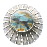 Labradorite Round Cabochon Pendant Bezel Set in Oxidized 925 Sterling Silver - Rays of Light Design