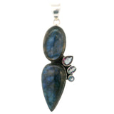 Pendentif en labradorite - Poire inversée et cabochon ovale avec 3 topazes mystiques facettées serties d'argent sterling 925