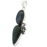 Pendentif en labradorite - Poire inversée et cabochon ovale avec 3 topazes mystiques facettées serties d'argent sterling 925