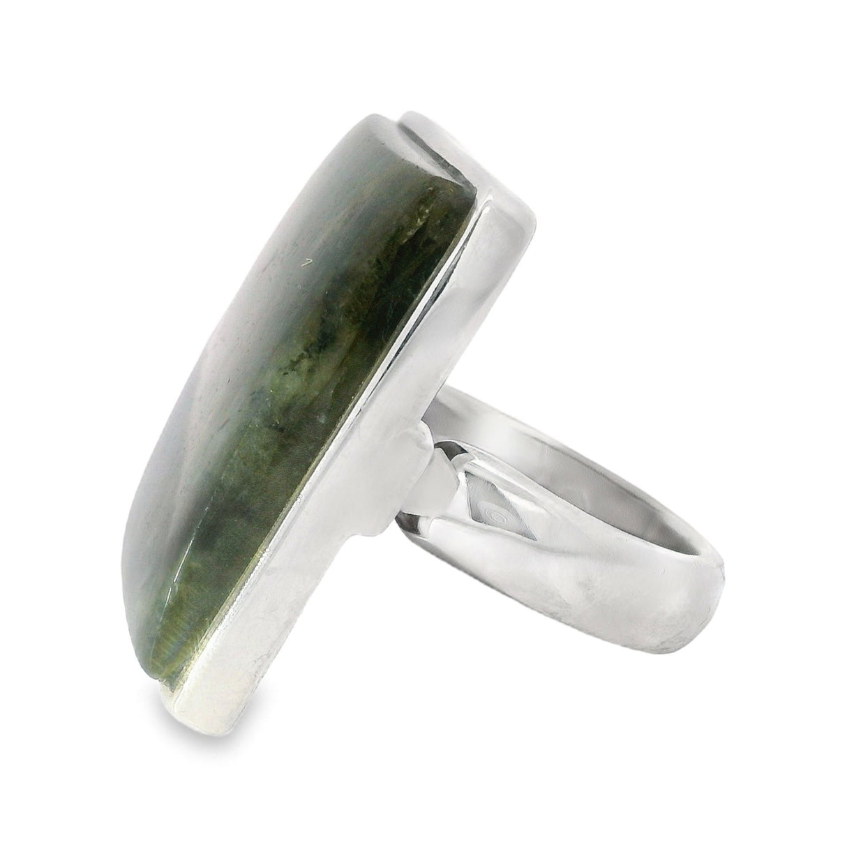Bague Labradorite - Cabochon Carré Classique Sertie dans une Lunette et un Bandeau en Argent Sterling 925 - Reflets Verticaux Violets et Dorés Rares taille10-Réglable