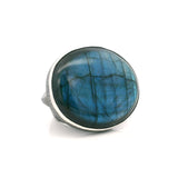 Labradorite Oval Ring with incredible Blue Flash Bezel Set Set in Oxidized 925 Sterling Silver Leopold Design