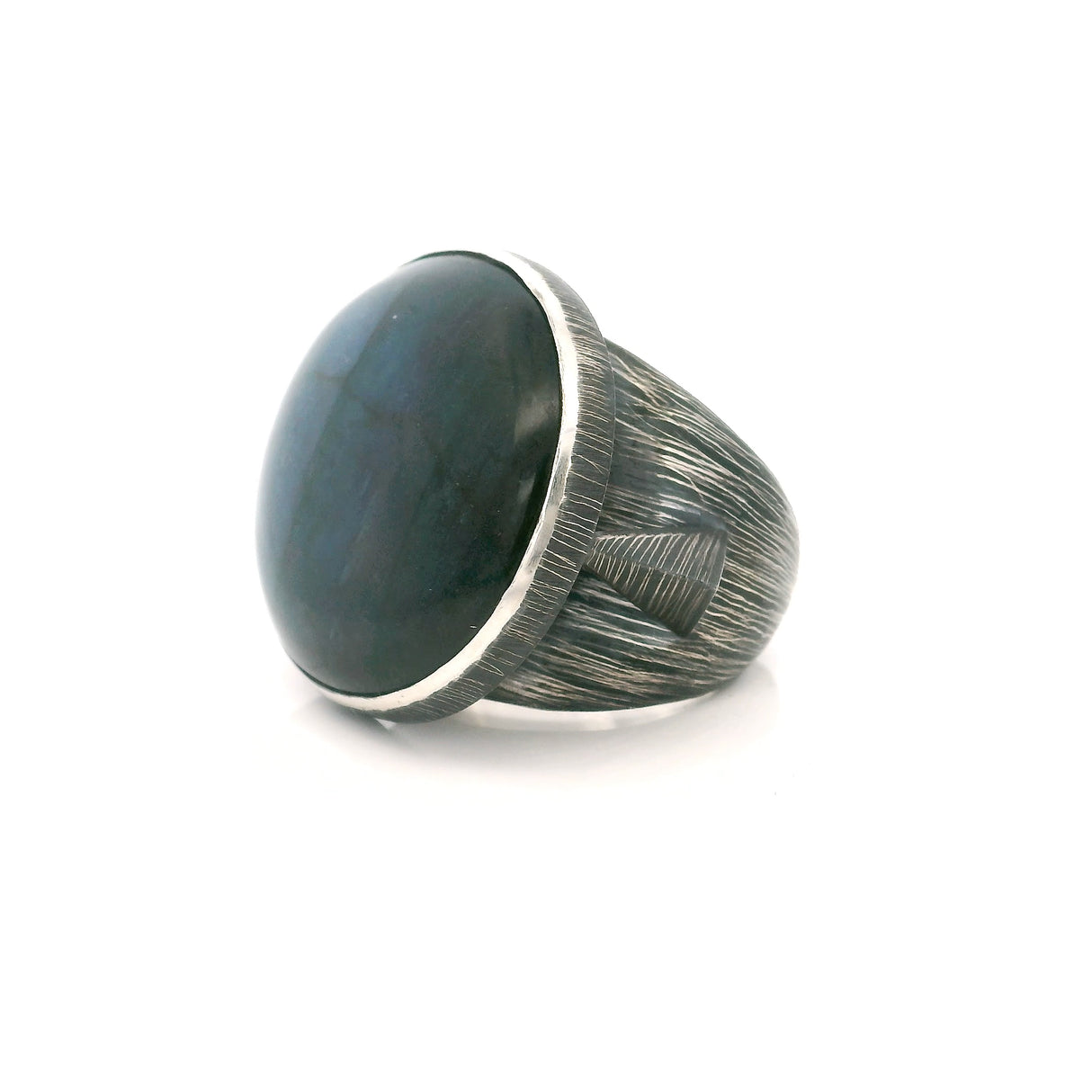 Labradorite Oval Ring with incredible Blue Flash Bezel Set Set in Oxidized 925 Sterling Silver Leopold Design