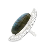 Bague Labradorite - Ovale allongé avec monture évasée T10