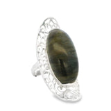 Bague Labradorite - Ovale allongé avec monture évasée T10