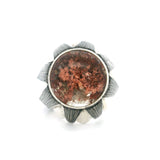 Lodolite Round Cabochon Bezel Set in Oxidized 925 Sterling Silver Rainbow Design Band with Point