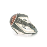 Lodolite Round Cabochon Bezel Set in Oxidized 925 Sterling Silver Rainbow Design Band with Point