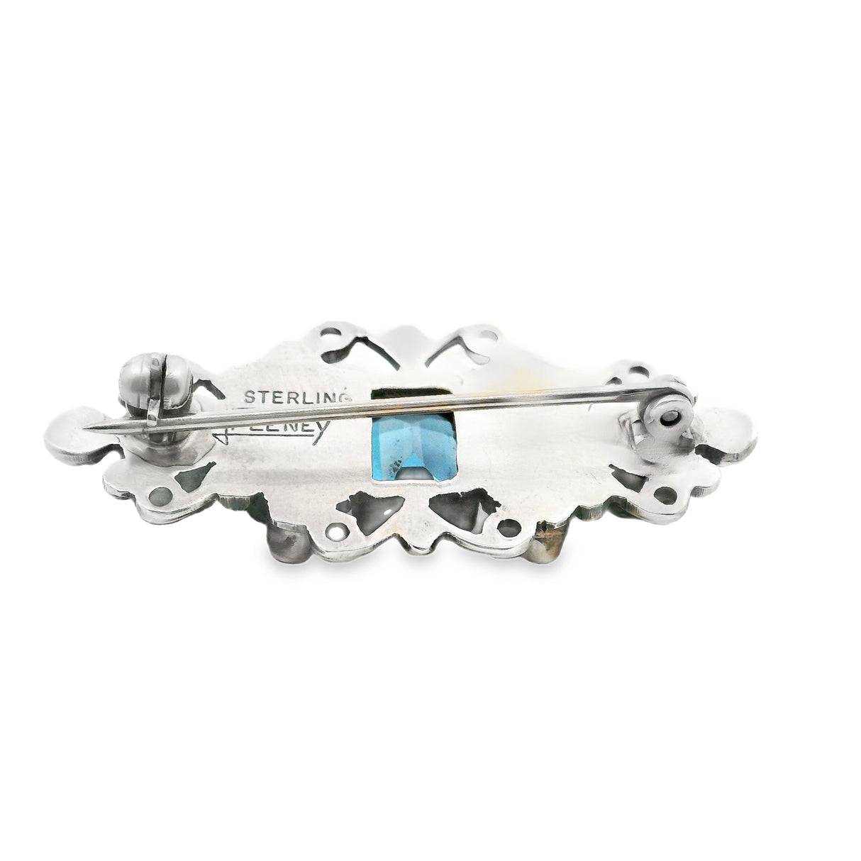 Tanzanite Brooch - Emerald Cut Rectangles With Blue Topaz & Pearls With Silver Beading & Wiring