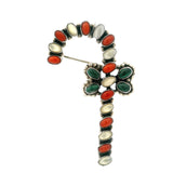 Broche canne à sucre avec nœud en nacre et corail Broche canne à sucre avec nœud en malachite avec bord perlé argenté