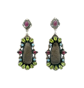 Pair of earrings with gemstones on a white background