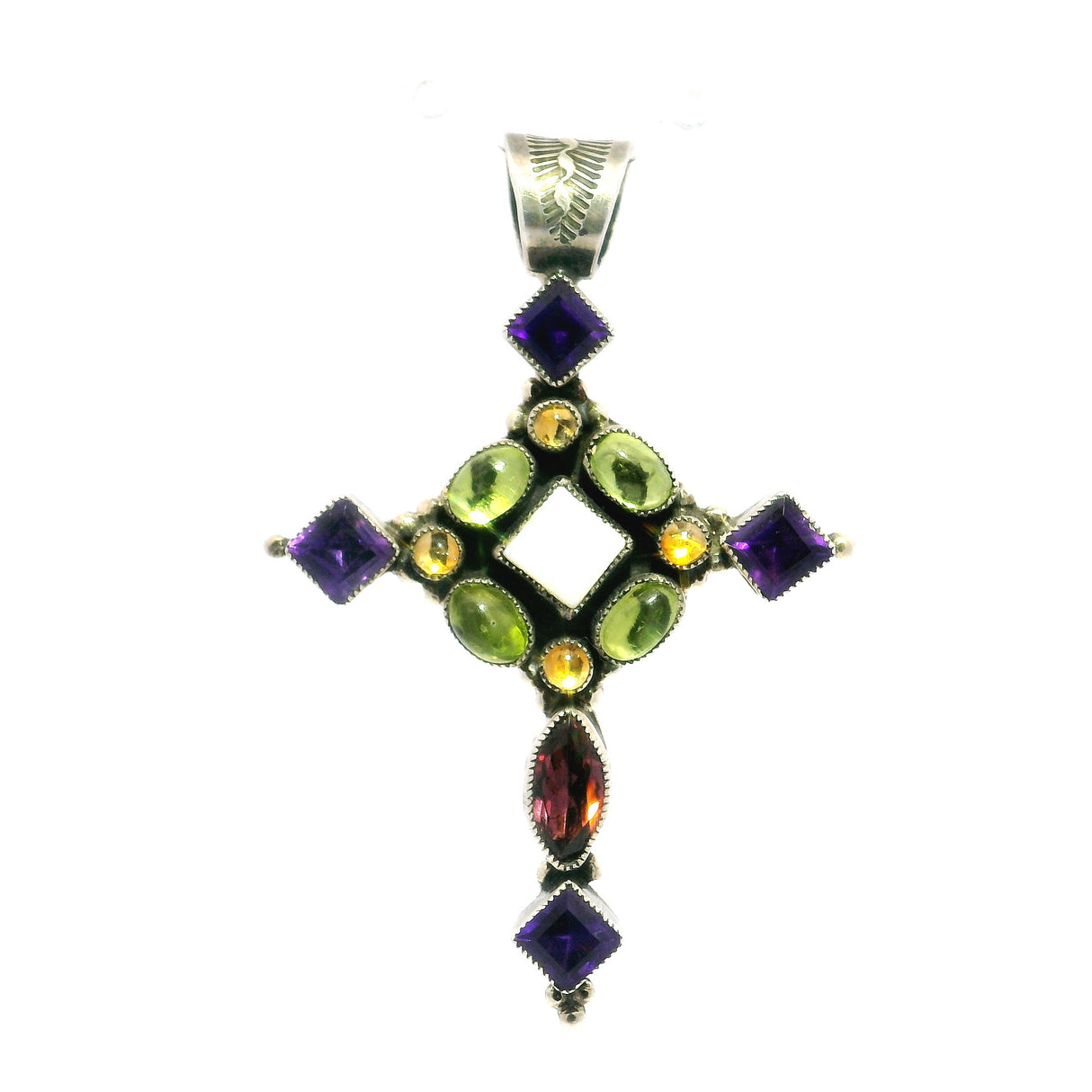 Pendentif Croix Fine Multi-Gemmes avec Bélière Simple Estampée