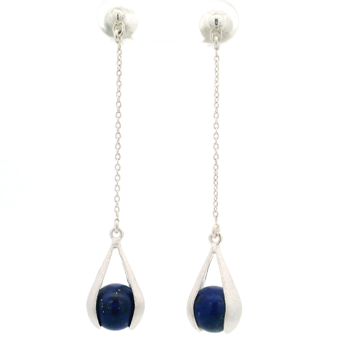 Lapis Lazuli Dangle Earrings with 1.5" chain and 925 Sterling Silver