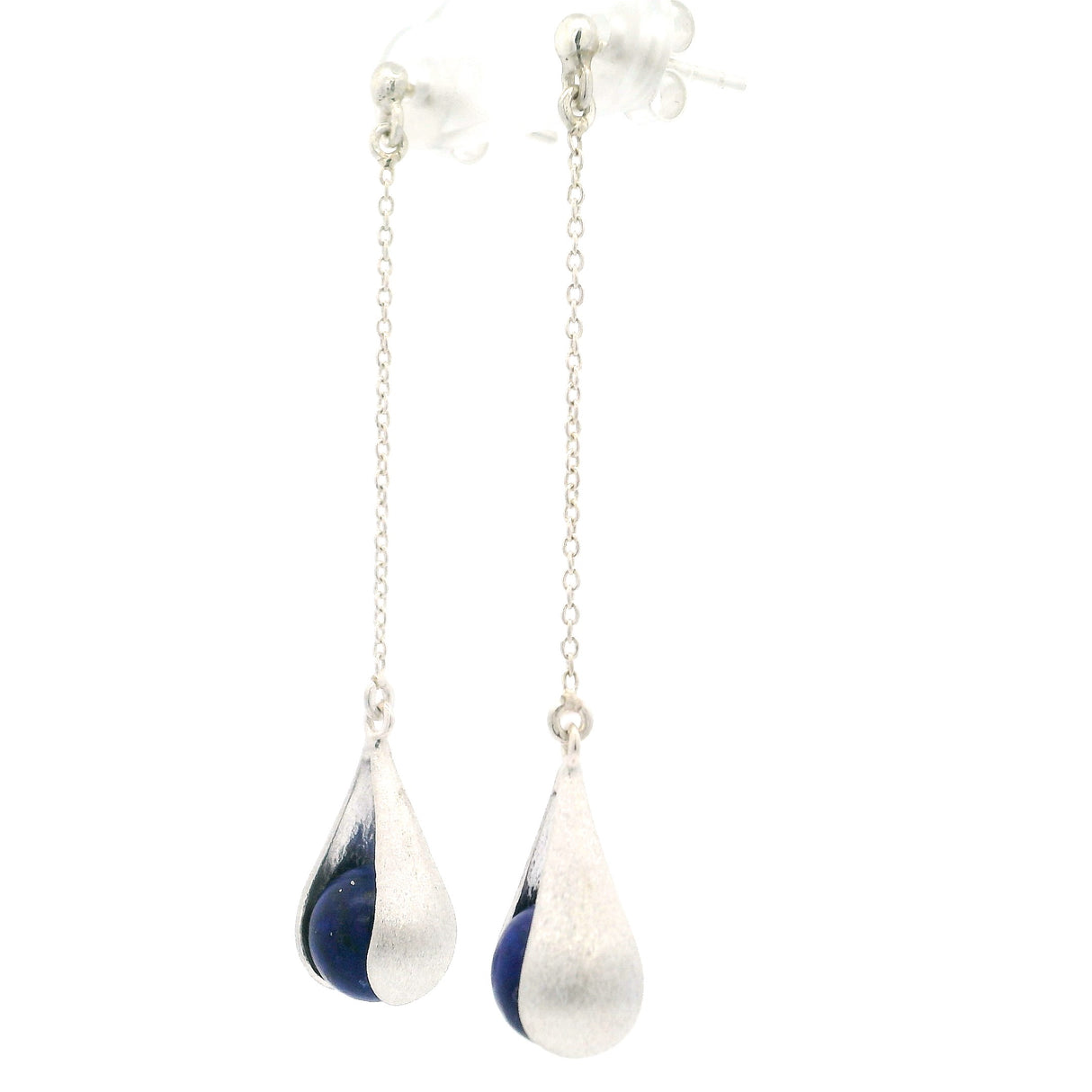 Lapis Lazuli Dangle Earrings with 1.5" chain and 925 Sterling Silver