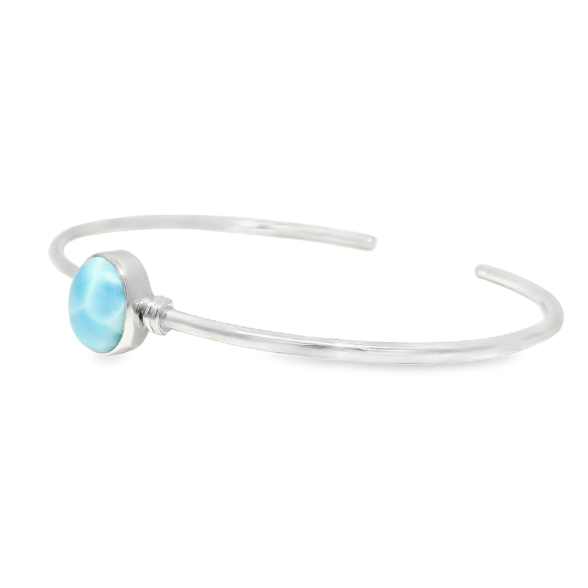 Larimar Twist Bracelet Cuff - Simple Cabochon with 925 Sterling Silver Bezel on Single Band Cuff