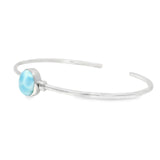 Larimar Twist Bracelet Cuff - Simple Cabochon with 925 Sterling Silver Bezel on Single Band Cuff