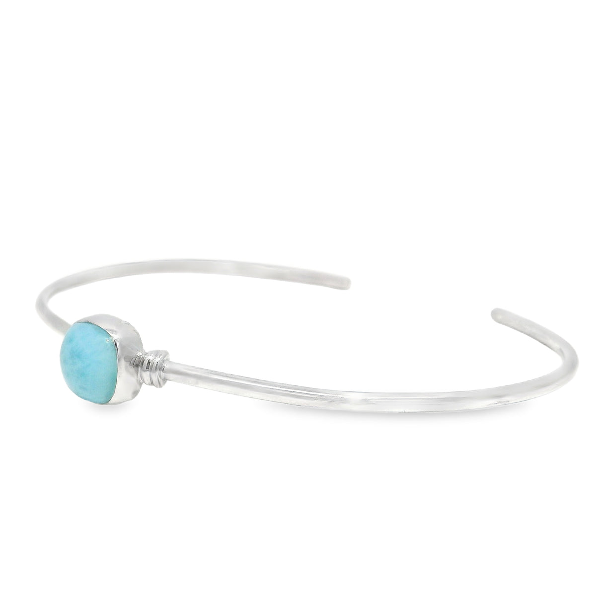 Larimar Twist Bracelet Cuff - Simple Cabochon with 925 Sterling Silver Bezel on Single Band Cuff