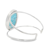 Larimar Classic Large Double Row Open Back Silver Cuff - Simple Bezel Set Polished Cabochon Oval