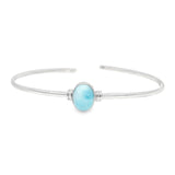 Single Larimar Cabochon Bezel Set on Rhodium Overlay Bangle Cuff - Oval