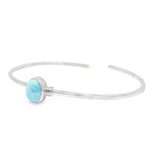 Single Larimar Cabochon Bezel Set on Rhodium Overlay Bangle Cuff - Oval