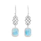 Larimar Cabochon Celtic Dangle Earrings - Rounded Rectangle