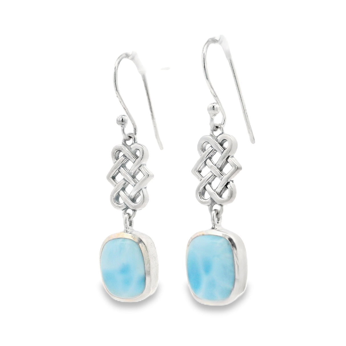 Larimar Cabochon Celtic Dangle Earrings - Rounded Rectangle