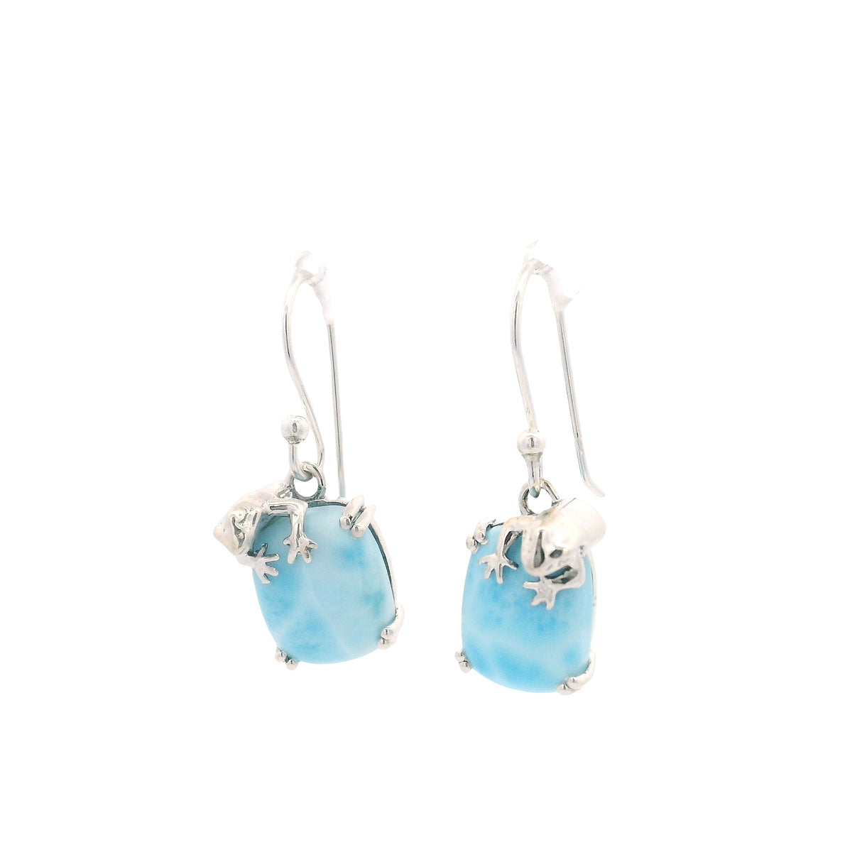 Larimar Cabochon Frog Dangle Earrings - Rounded Rectangle